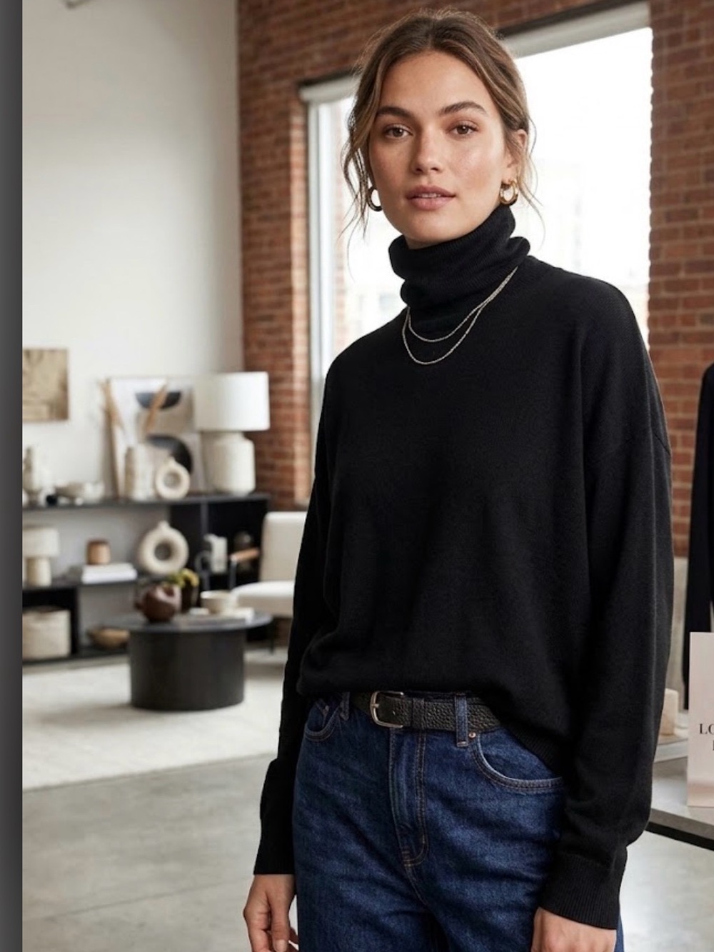 Joe Fresh Black Textured Knit Turtleneck Sweater